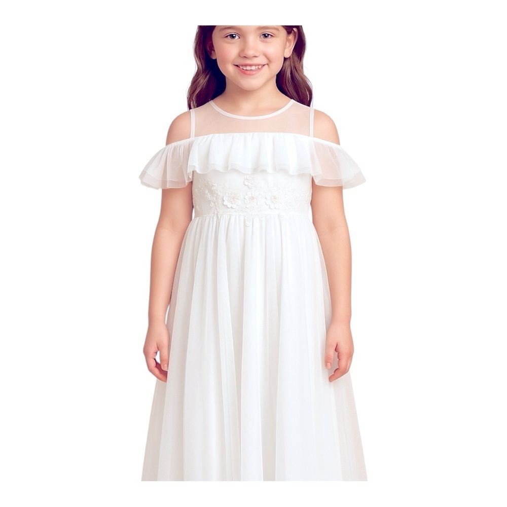 Alisa & Leo White Maxi Dress 11/12 – 3-Layer Tulle, Floral Appliqué, NWT